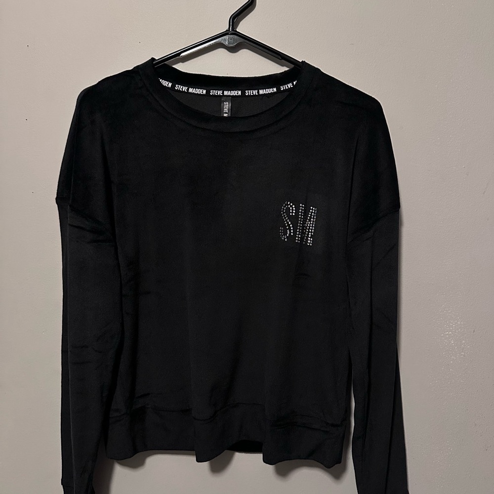 Steve Madden Black Rhinestone Logo Sweatshirt